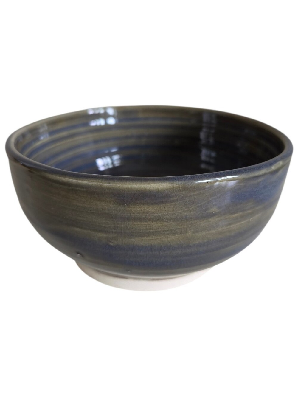 handcrafted signed studio art pottery bowl 6" blue green drip glaze